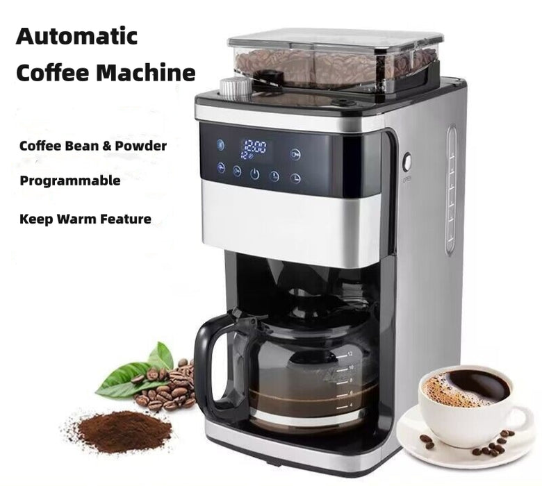 12-Cup Automatic Drip Coffee Machine with 8 Grinding Options in Stainless Steel