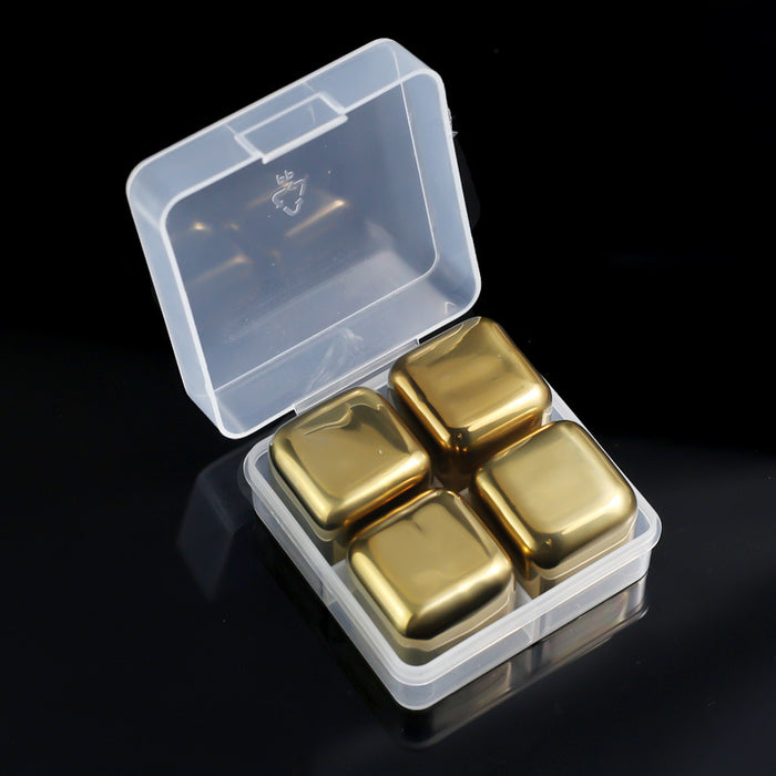 304 stainless stone cube for wine 4 pack gold