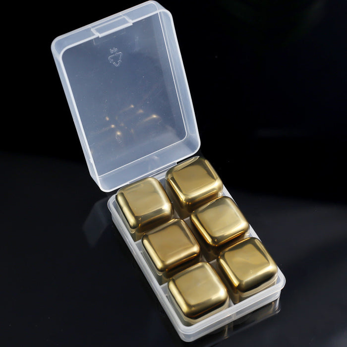 304 stainless stone cube for wine 6 pack gold