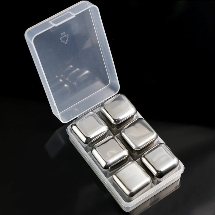 304 stainless stone cube for wine 6 pack silver