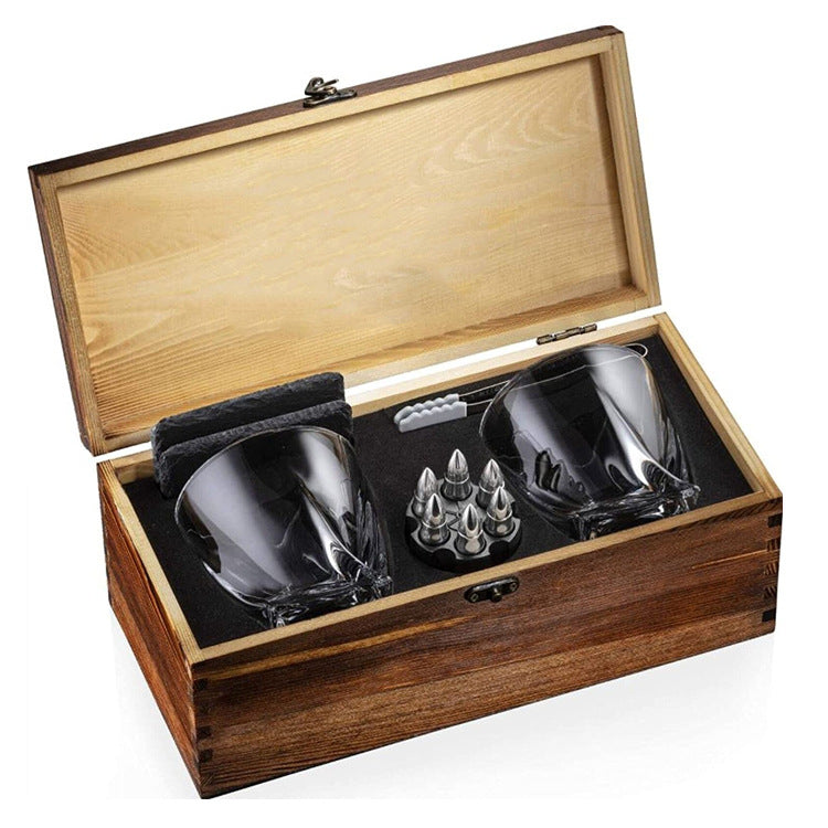 Whiskey Stones Bullets with Luxury Vintage Wooden Case