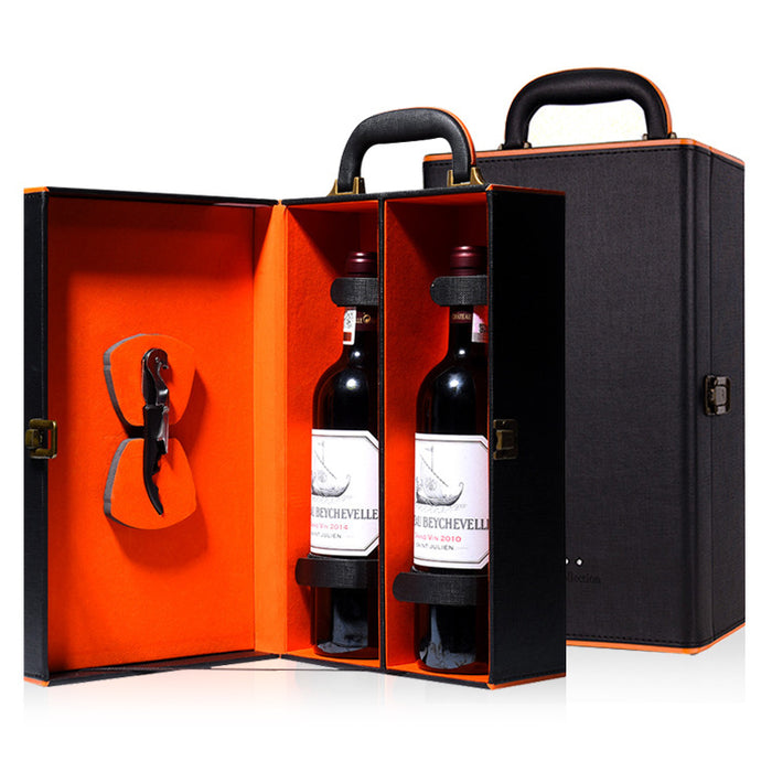 Double Bottle Wine Box in Premium Leather Black Gift Box for Wine